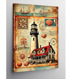 Kanvas Tablo Deniz Feneri ve Vintage Harita
