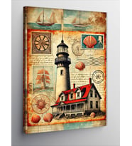 Kanvas Tablo Deniz Feneri ve Vintage Harita