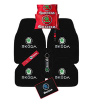 Skoda 5'li Araba Paspas Seti & Kırmızı Oto Boyun Yastığı & Ayna Askısı & Skoda Araç Oto Aksesuarı