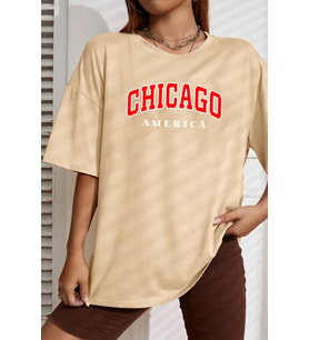 Unisex Chiago Baskılı T-shirt (Bej)