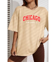 Unisex Chiago Baskılı T-shirt (Bej)