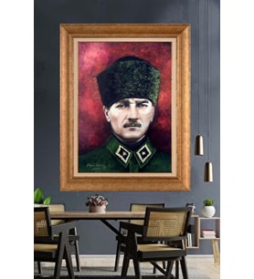 Altın Varaklı Çerçeveli Paspartulu Atatürk Tablo DC1464 (Gold)