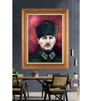 Altın Varaklı Çerçeveli Paspartulu Atatürk Tablo DC1464 (Gold)