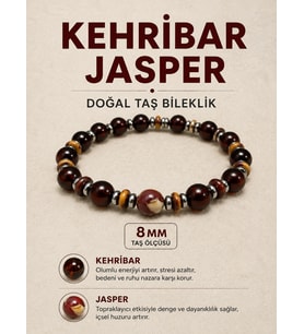 Kehribar Jasper Doğal Taş Bileklik 8 mm Osmanlı Doğal Taş