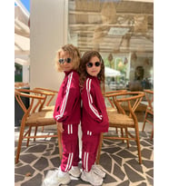 Dik Yaka Beyaz Şeritli Kargo Cepli Unisex Bordo Fermuarlı Eşofman Takım