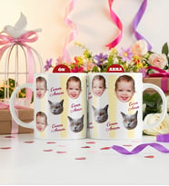 BK Gift Anneye Özel Yüz Baskılı Beyaz Kupa Bardak - Anneler Günü ve Kadınlar Günü Hediyesi (Sarı)
