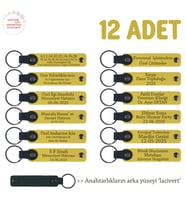 Sarı & Lacivert, Teyze, Dayı ve Kuzenlere Sürpriz Hediyelik, 12’li Set, Kişiye Özel Deri Anahtarlık