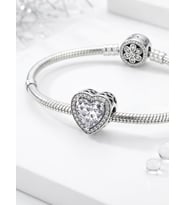 Kadın Kalp Model Taşlı Gümüş Charm