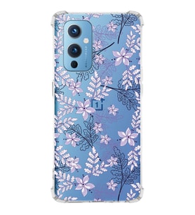 PrintiFy OnePlus 9 Uyumlu Köşe Korumalı Floral Lila Tasarımlı Şeffaf Silikon Kılıf
