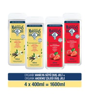 Le Petit Marseillais Organik Vanilya Sütü Duş Jeli 400 ml x2 + Akdeniz Çileği Duş Jeli 400 ml x2