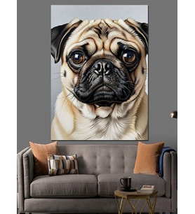 Pug Köpeği Portresi Sevimli Dekoratif Kanvas - Mdf Ahşap Tablo