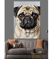 Pug Köpeği Portresi Sevimli Dekoratif Kanvas - Mdf Ahşap Tablo