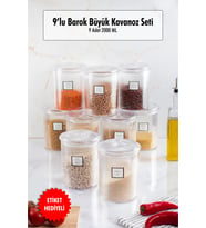 9'lu Barok Yuvarlak Büyük Kavanoz Seti & Saklama Kabı & Erzak Kabı (9*2000 ML)
