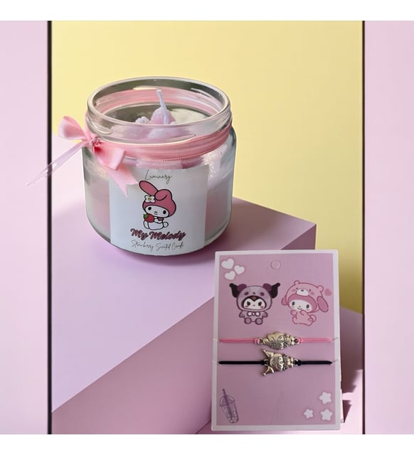 My Melody Hediye Seti – 1 Adet Çilek Kokulu My Melody Mum + 1 Çift