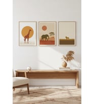 Afrika Safari Minimalist Hayvan Temalı 3’lü Ahşap Çerçeveli Tablo Seti