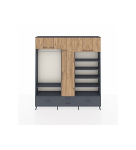 Arges Dolap 18 Raflı 4 Çekmeceli Tek Askılı 220x30x243 Antrasit-Çam/Antrasit