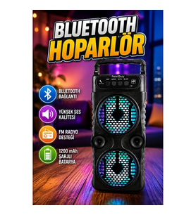 1200 mAh Şarjlı Bluetooth Hoparlör – LED Işıklı, FM Radyo, USB ve Hafıza Kartı Destekli