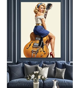 Retro Poster Rock'N Roll Kadın Dekoratif Kanvas - Mdf Ahşap Tablo