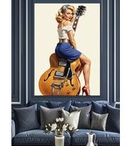 Retro Poster Rock'N Roll Kadın Dekoratif Kanvas - Mdf Ahşap Tablo