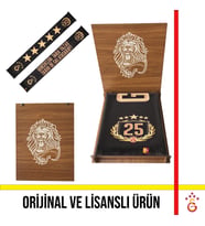 Galatasaray Lisanslı Özel 2025 Şampiyonluk Şal Atkı Hediye Aslan Ahşap Kutulu (Siyah)