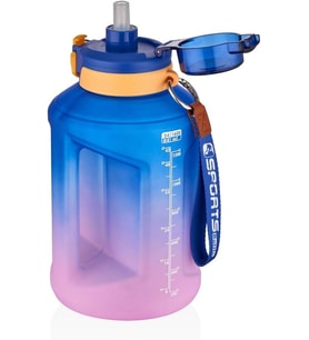 1600ml Çift Renk Taşıma Askılı ve Kulplu Motivasyon Su Matarası Sticker SM-2307-MAVİMOR