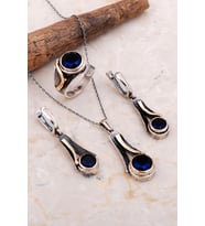 Safir Taşlı Tasarım Elişi Gümüş Set 2656