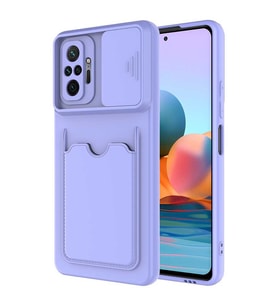Xiaomi Redmi Note 10 Pro Kılıf Kartlıklı Lens Kapatmalı Kapak (Lila)