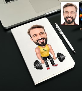 Kişiye Özel Halterci Tasarımlı Karikatürlü Beyaz Defter Kalem Seti 57