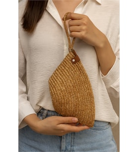 Kadın Hasır El Askılı Portföy Clutch El Çantası (Hasır Sarı)