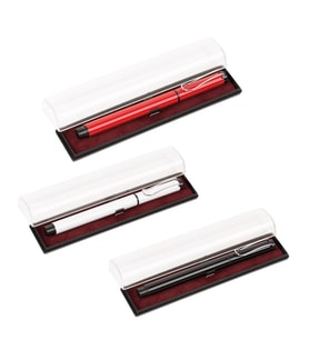 Kişiye Özel Akışkan Mürekkepli Şeffaf Kutulu Metal Roller Kalem (10 Adet) (Kırmızı)