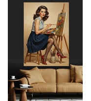 Ressam Kadın Sanat Çalışması Dekoratif Kanvas - Mdf Ahşap Tablo