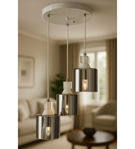 Beyaz 3'lü Yuvarlak Modern Sarkıt Kristal Detaylı Avize