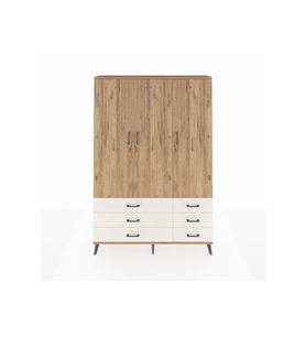 Arges Dolap 5 Raflı 6 Çekmeceli Tek Askılı 132x30x195 Çam-Çam/Aytaşı