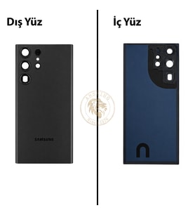 Samsung S23 Ultra Siyah Arka Pil Kapağı Batarya Kapağı Lazer Kesim Back Cover