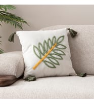 Comfort Punch Desenli Kırlent Kılıfı Kare Dekoratif Bohem Nakışlı Koltuk Yastık Kılıfı panç (Yaprak Dsn Yeşil)