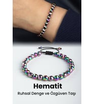 Hematit Doğal Taş Gökkuşağı Faset Küre Kesim 6mm Makrome Bileklik