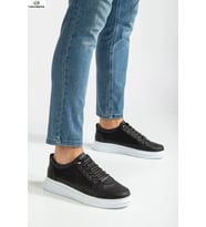 Enzo Erkek Rahat Esnek Dikişli Hafif Taban Günlük Sneaker Ayakkabı Enzo-0360 (Siyah - Beyaz)