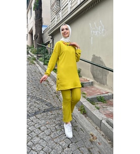 Candy Kolye Detaylı Tunik Pantolon İkili Takım - 71136.108 - Yağ Yeşili