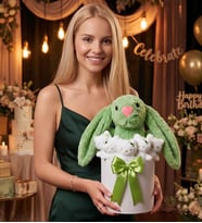 Yeşil Tavşan Hello Kitty Peluş Hediye Kutusu – Sevgiliye ve Çocuğa Sevimli Ayıcık Buketi