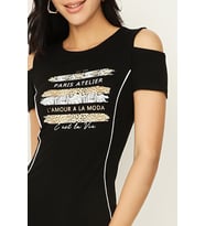 Kadın Omuz Dekolteli Örme Bodycon Elbise (Siyah)