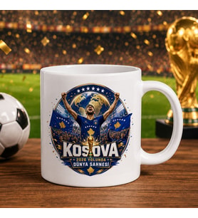 BK Gift Kosova Taraftar Temalı Dünya Futbol Kupası Tasarımlı Beyaz Kupa Bardak-4