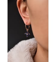 Papatya Silver 925 Ayar Gümüş Rose Kaplama Zirkon Taşlı Plumeria Halka Küpe (Lacivert)