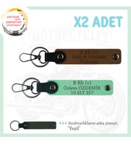 Motosiklet Severlere, İsim Plaka ve B Rh + Kan Grubu Yazılı, Motorcu x2 Anahtarlık, Kahve-Yeşil-Ysl