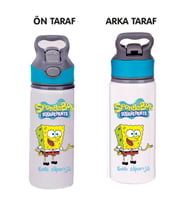 Sunger Bobbb Baskılı Mavi Pipetli Metal Suluk-650ml. (Silver)