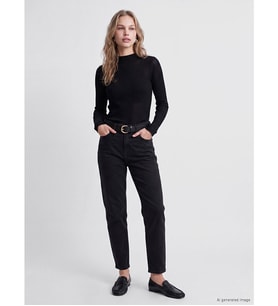 LCW Jeans Siyah Mom Fit Kadın Jean Pantolon