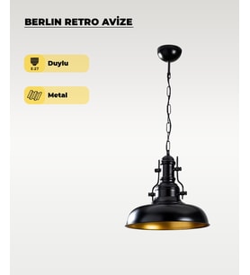 Berlin Retro Avize Siyah / Metal - E27 Duylu