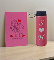 BK Gift Sevgiliye Özel İsimli Pembe Defter ve Fuşya Cam Matara Hediye Seti-9, Sevgiliye Hediye, Sevgililer Günü, Yeni İş Hediyesi