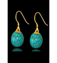 Sertifikalı Gold Küre Model Firuze Taşı Küpe (Turkuaz Taşı) (Çok Renkli)