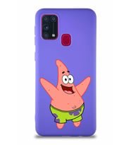 Samsung Galaxy M31 Soft Premier Kapak Patrick Yıldız Tasarımlı Silikon Kılıf - Mor (Şeffaf)