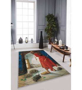 Renkli Kaplumbağa Terbiyecisi 3D Kaymaz Tabanlı Halı RV358 - 100 x 160 cm